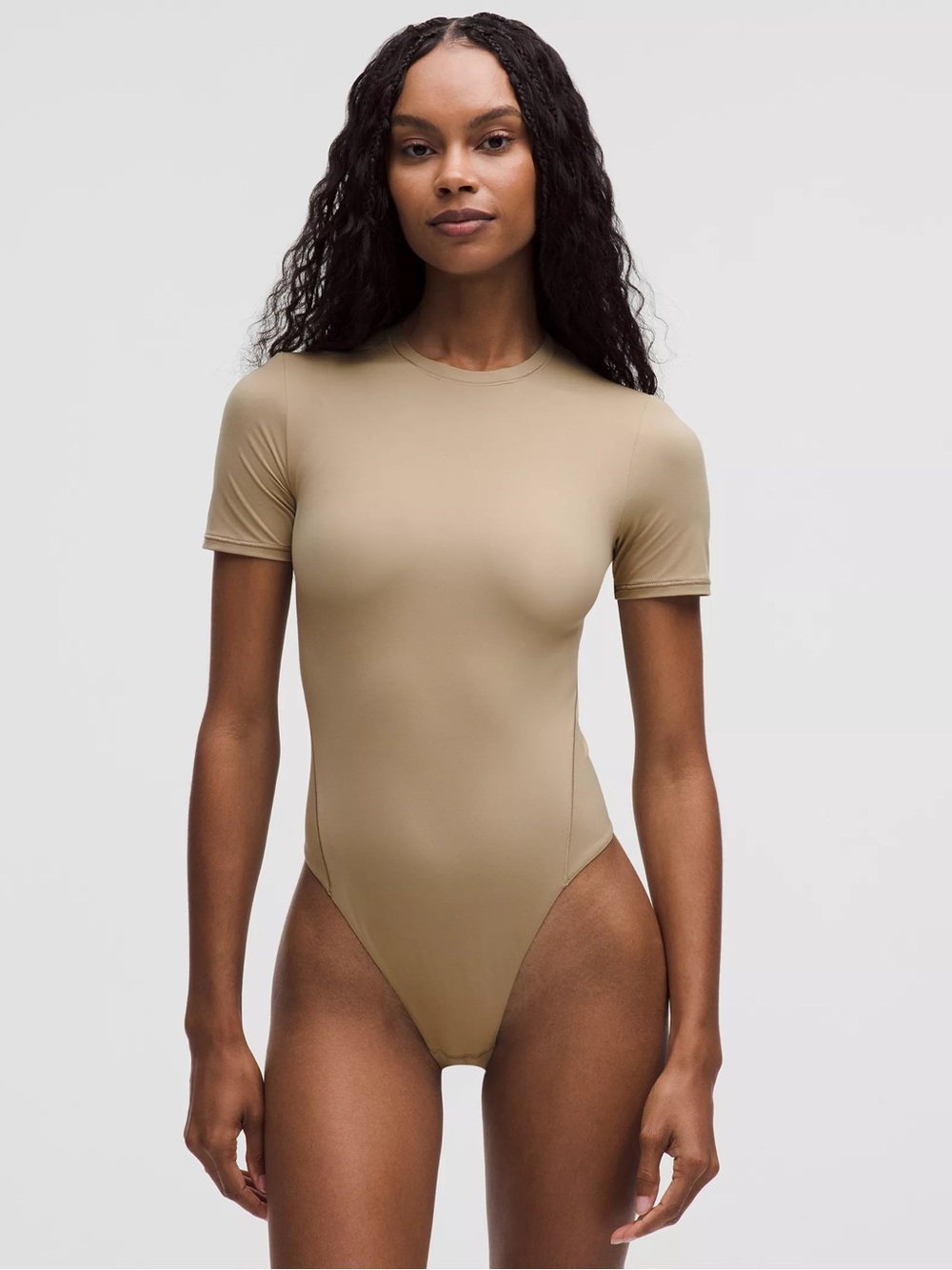 Lululemon Wundermost Ultra-Soft Nulu Short-Sleeve Crew Thong Bodysuit - Cream